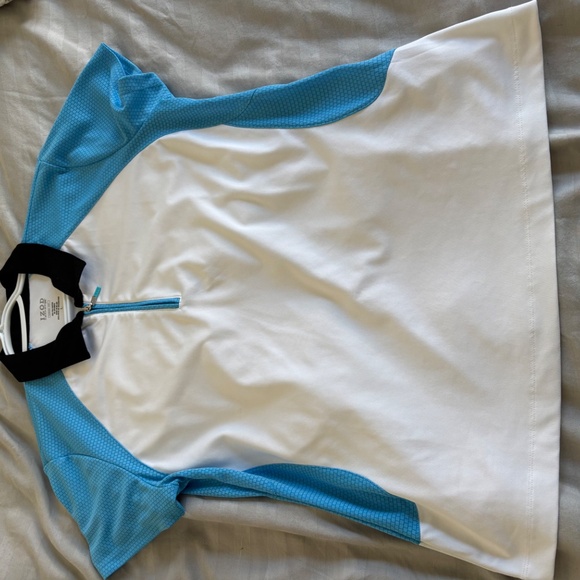 Ladies Large IZOD Perform Cool FX  Golf Shirt Blue Color Block preppy golf sport - Picture 9 of 13